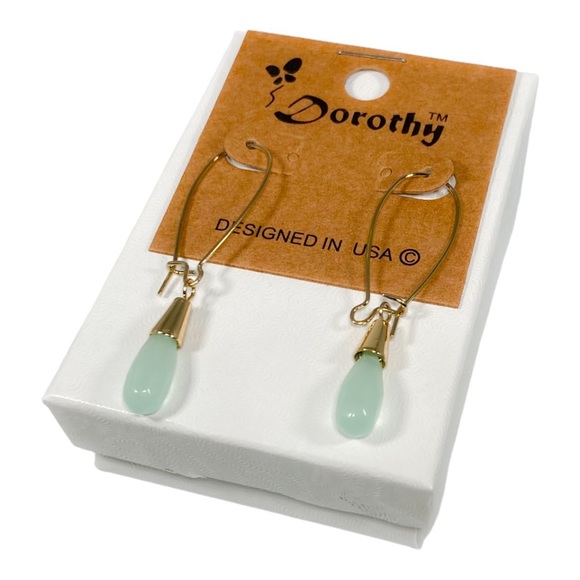 Dainty Gold with Mint Teardrop Dangle Earrings - Picture 2 of 2